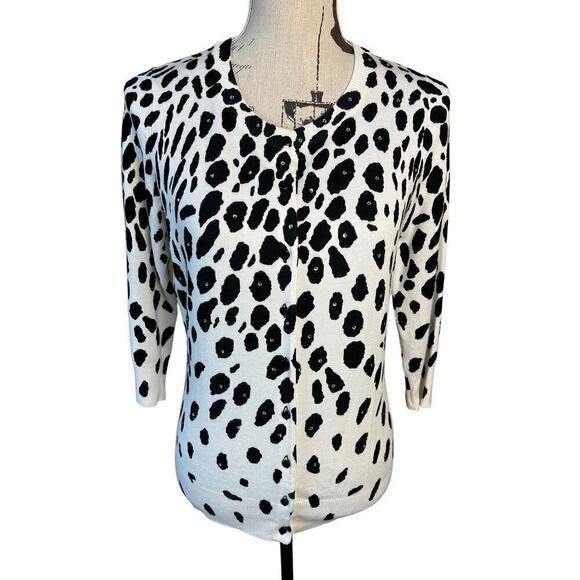 Cyrus Cardigan Sweater Polka Dot Animal Print Button Front Rhinestone Size M - Picture 1 of 11